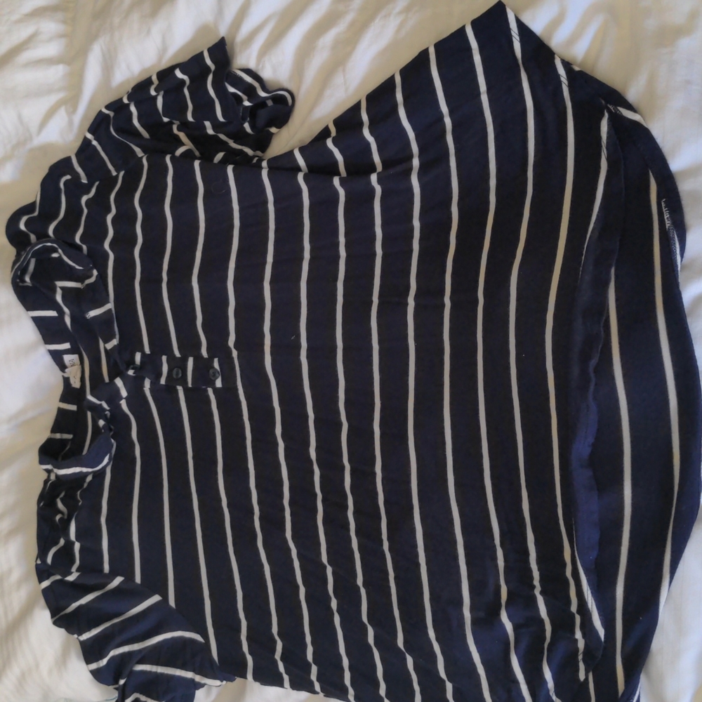 Loanna 2x Navy & White striped short sleeve top
